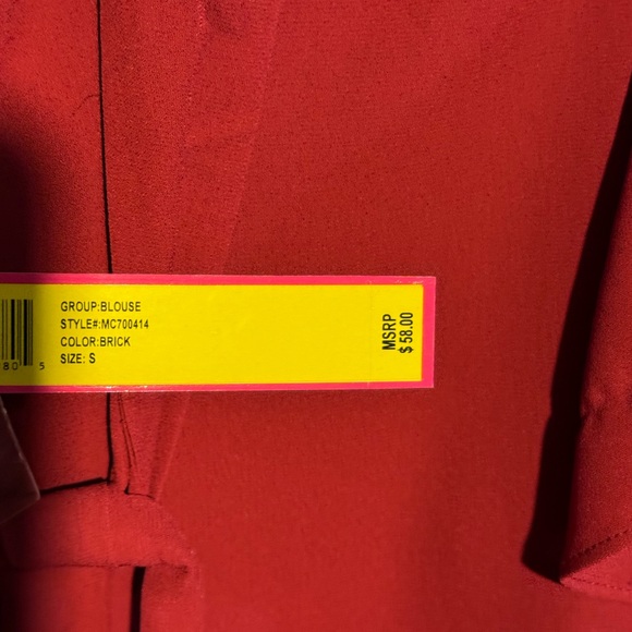 NWT Catherine Malandrino Brick Ruffle Sleeve Tie Neck Blouse - Picture 3 of 4